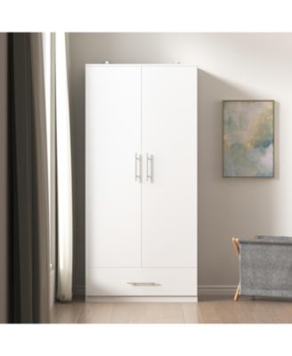 White 2-Door Wardrobe Armoire with 1-Drawers and Hanging Rod