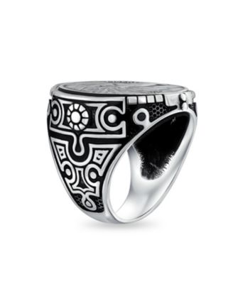 Patriotic USA Bird Eagle Head Coin Ring Oxidized .925 Sterling Silver