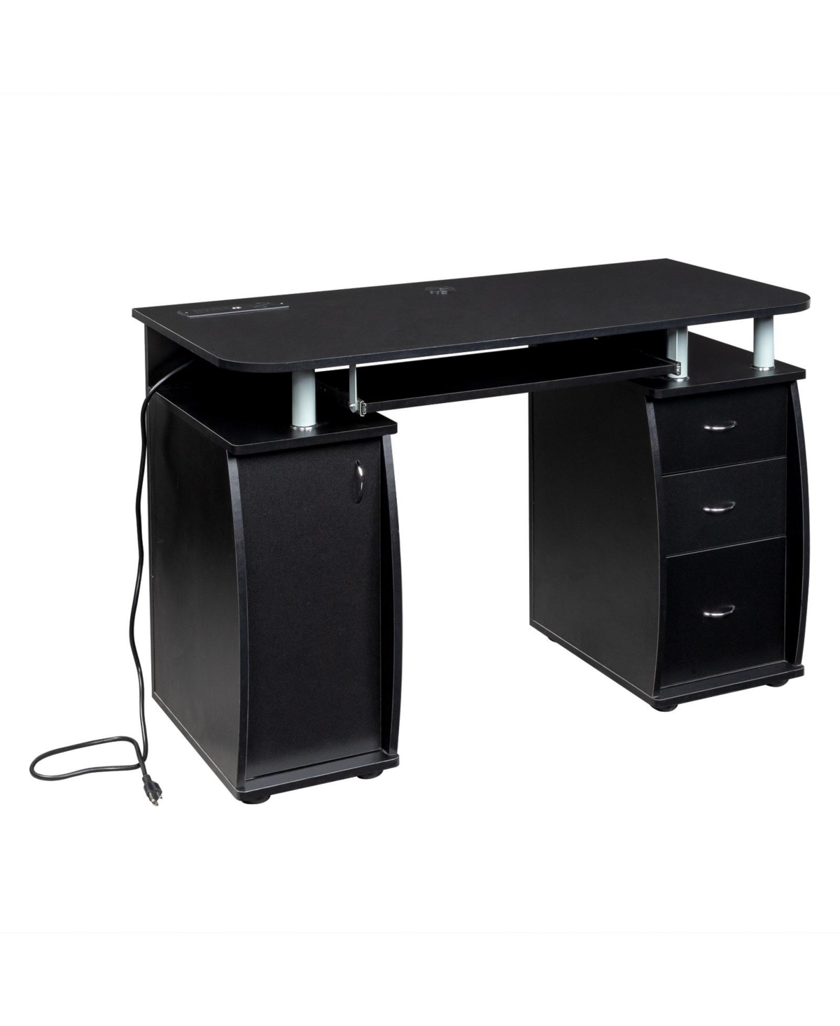 Slickblue Portable Computer Desk –Pb Wood, 15mm, with 1 Door and 3 Drawers - Black