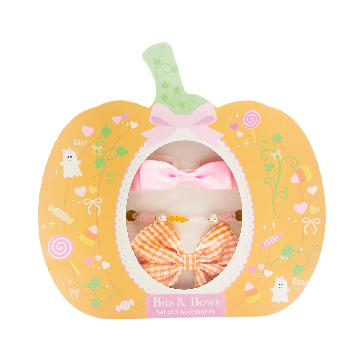 Bits & Bows Girls Girls Pumpkin Bows & Bracelet Halloween Gift Set