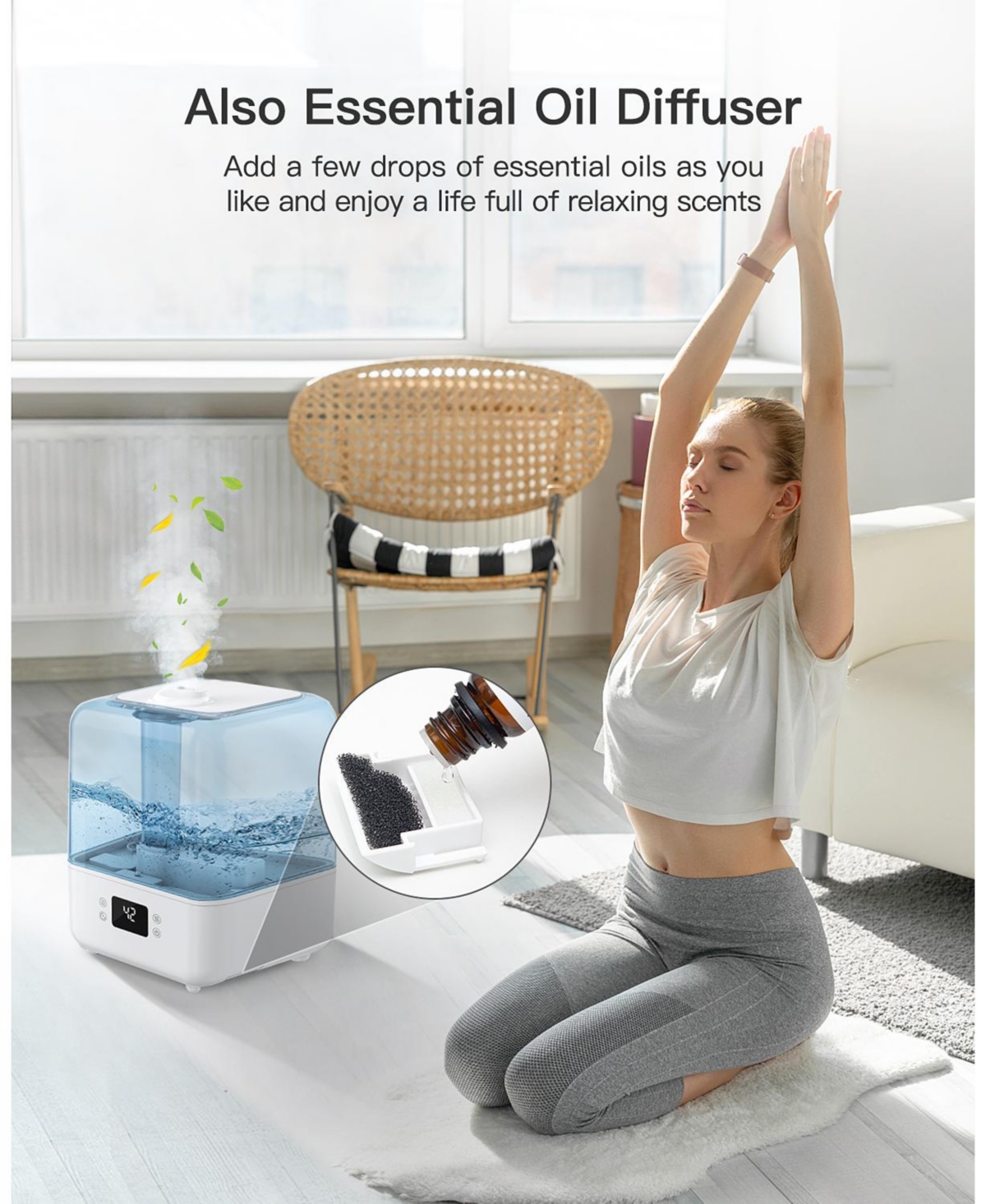 Morento Humidifiers for Bedroom, 4.5L Top Fill Humidifiers for Large Room, Cool Mist Humidifiers for Home,Auto Shut-Off,360 Nozzle, Humidity Setting,