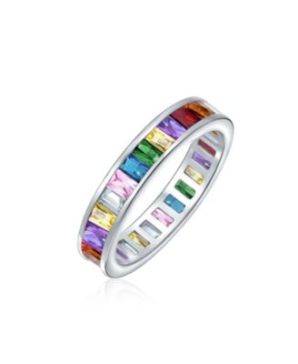 Colorful Rainbow Multi Color Cubic Zirconia Eternity Ring Band .925 Silver