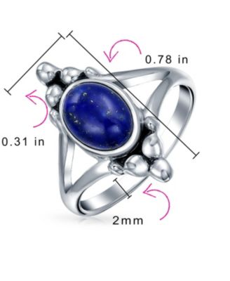 Boho Bali Style Oval Statement Natural Stone Ring Split Shank Band Sterling Silver