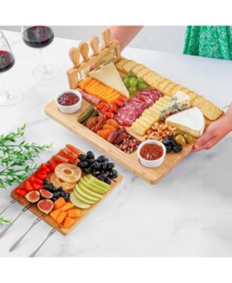 Bamboo Cheese Board Set – Extra Thick Charcuterie Board with 4-Piece Knife Set
