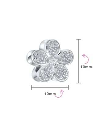 Sparkling Clear CZ Pave OF Flower Shape Daisy Charm Bead .925 Sterling Silver European Bracelet