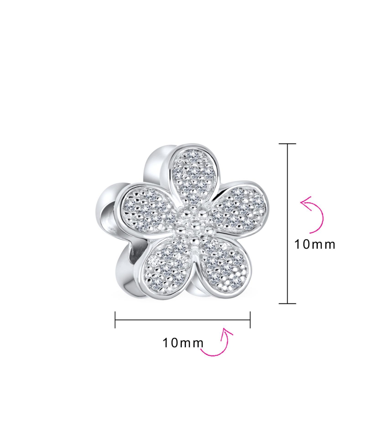 Bling Jewelry SparklingCz Pave Of Flower Shape Daisy Charm Bead For Women .925 Sterling Silver For European Bracelet - Clear