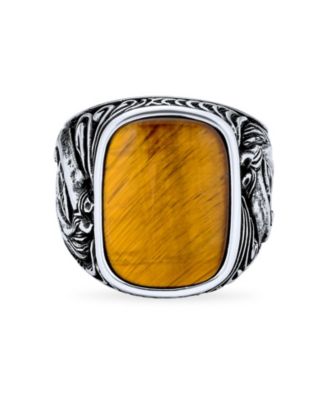 Natural Black Onyx Brown Tiger Eye Equestrian Stallion Horse Ring Sterling Silver