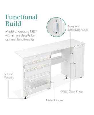 Large Portable Multipurpose Folding Sewing Table w/ Magnetic Doors, Craft Storage