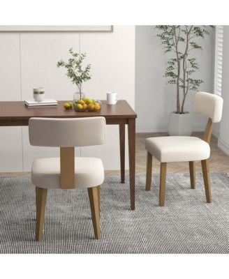 Set of 2 Armless Dining Chairs with Curved Backrests & Padded Seat Cushions