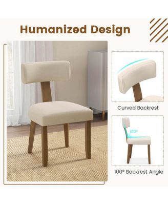 Set of 4 Armless Dining Chairs with Curved Backrests & Padded Seat Cushions