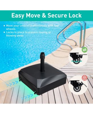 Patio Umbrella Base With Wheels, Heavy Duty Fillable Market Umbrella Stand For Patios, Poolside, Garden With 4 Wheels, 2 Locks And Adjustable Knob- Brown