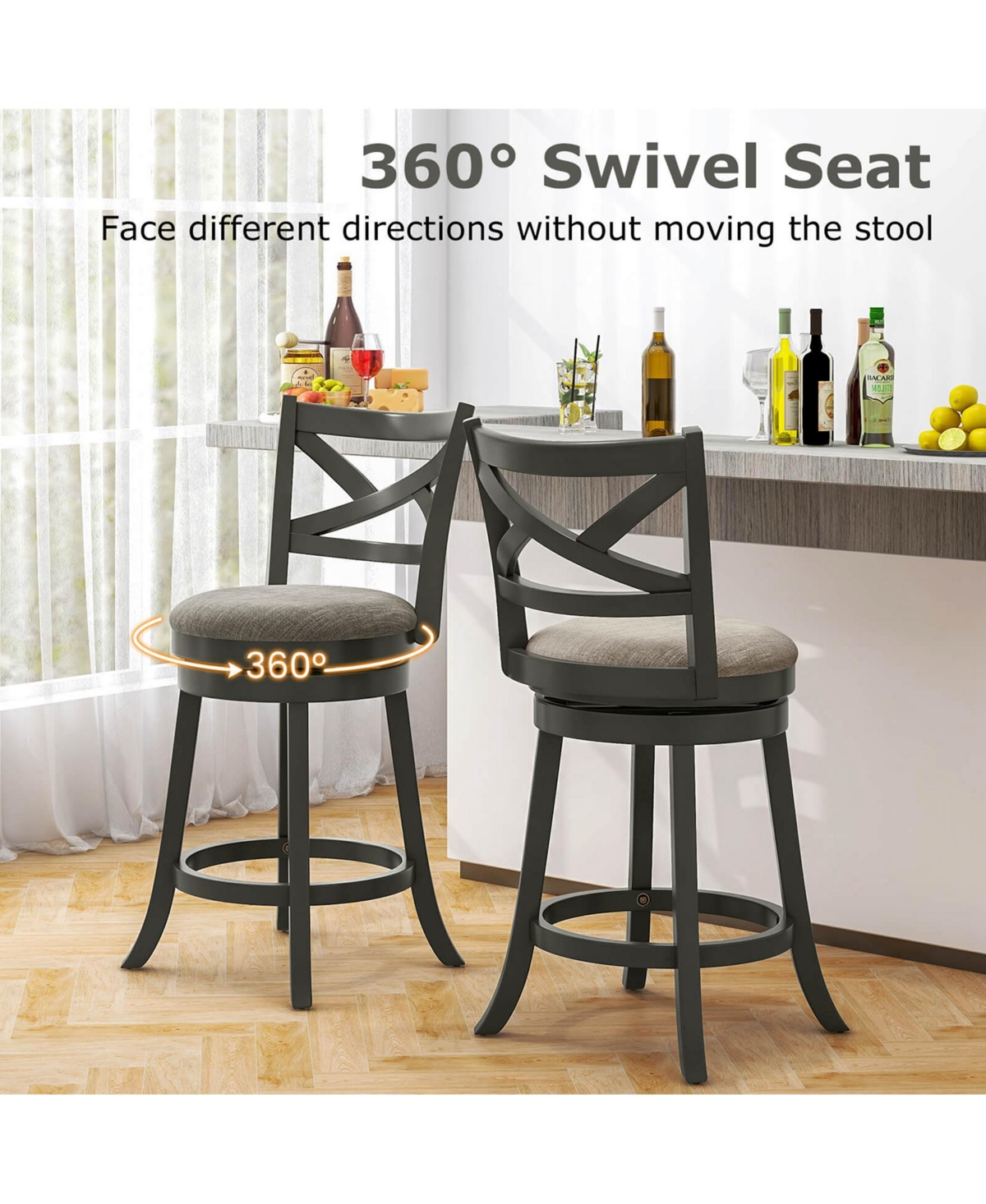 Swivel Bar Stools Set of Counter Height Chairs with Hollow Back Soft-padded Seat