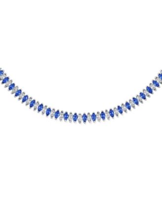 Art Deco Style Holiday Day Party Blue Clear White Cubic Zirconia Marquise Formal Statement Tennis Necklace Prom Silver Gold Plated