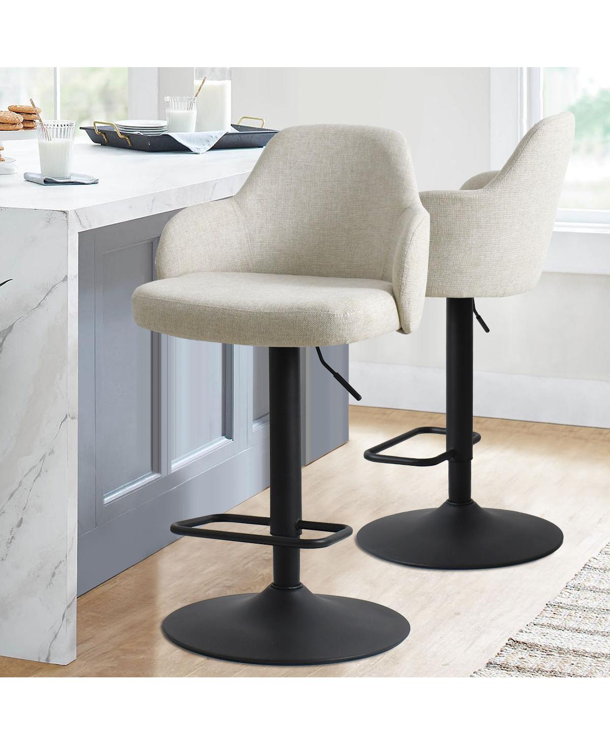 Maison Boucle Set Of 2 Armrest Upholstered 360° Swivel Adjustable Barstool With Black Legs-Maison Boucle -fabric