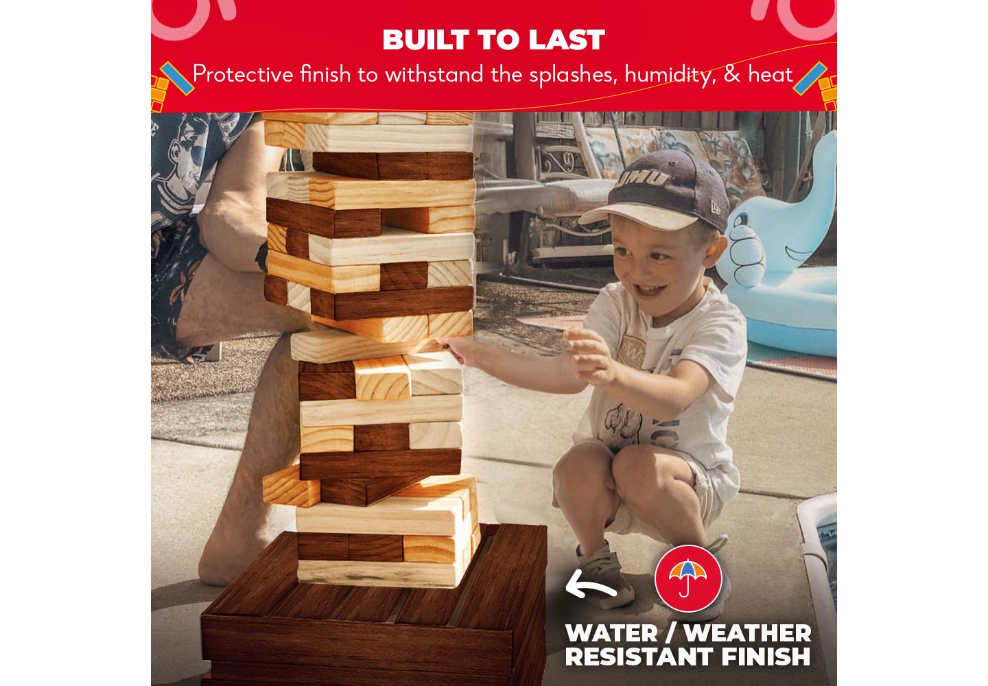Детские игрушки SWOOC Reclaimed Wood Giant Tower Game with Storage Crate / Outdoor Game Table Set 60 Large Blocks Jumbo Lawn Games — фото 6