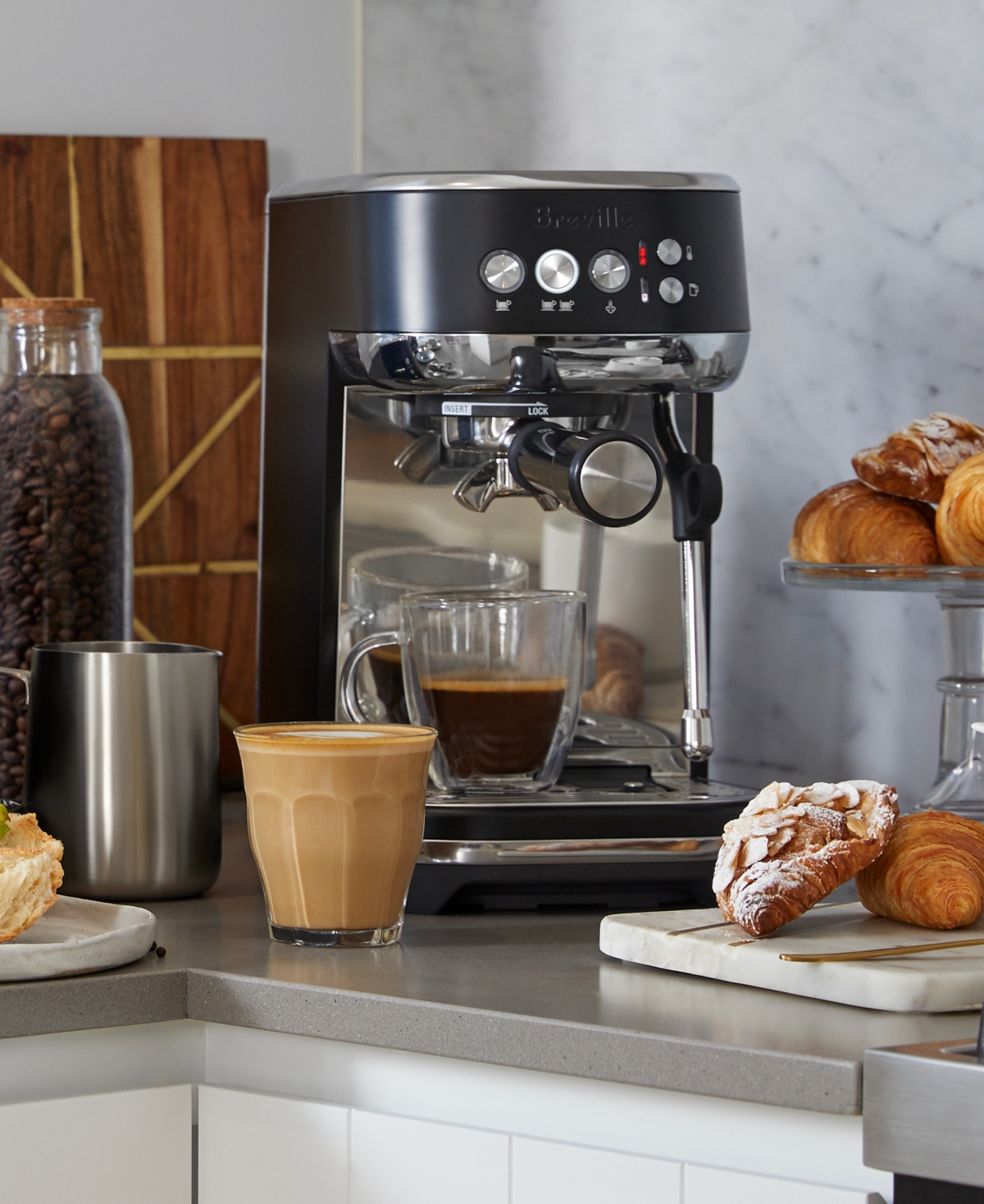 Breville Bambino Plus Thermojet Espresso Maker With Steam In Black Truffle