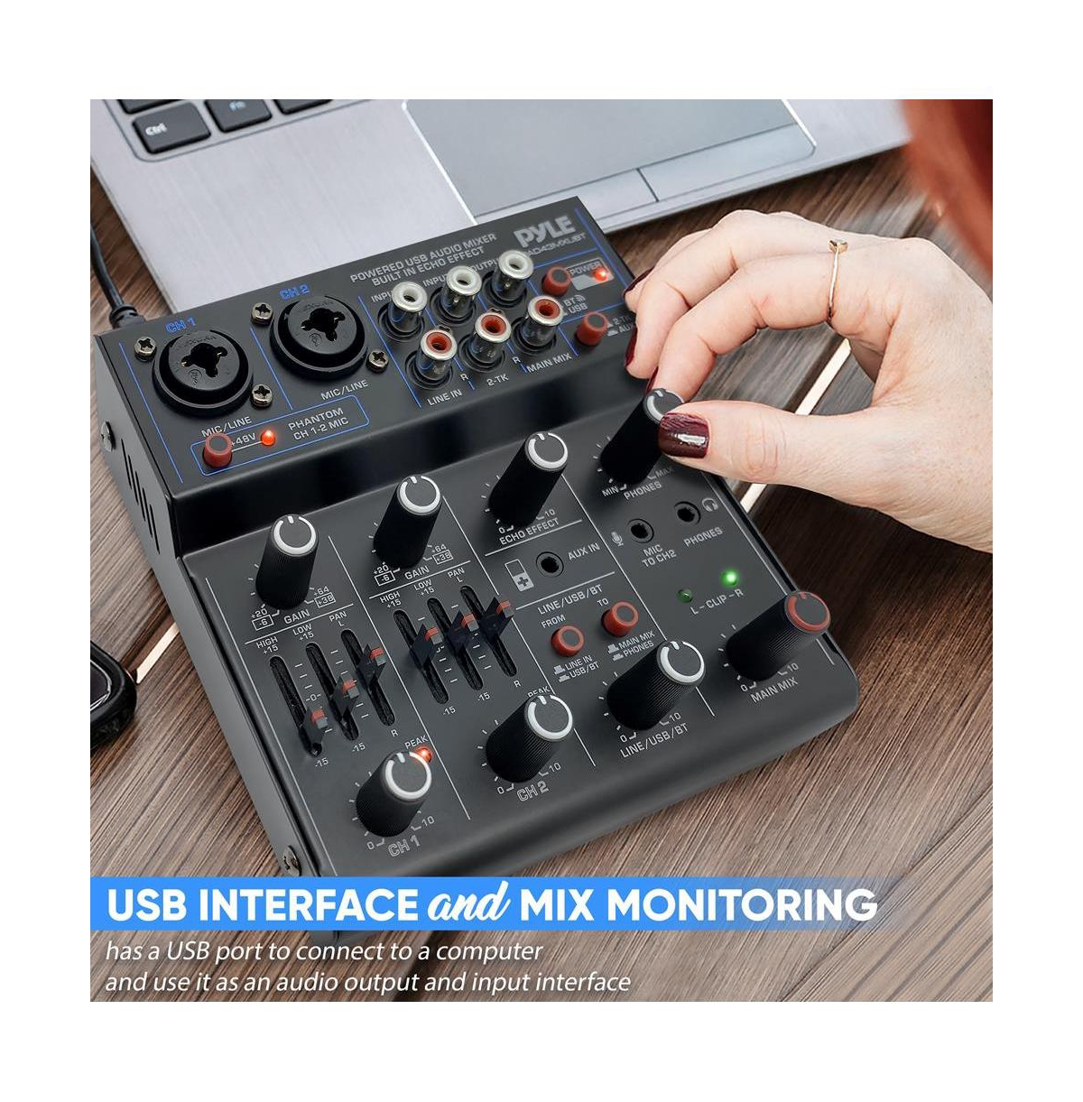 Pyle Compact Bluetooth Dj Mixer Interface with Usb Audio and Phantom Power