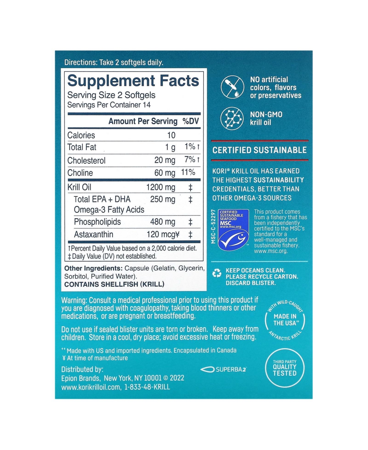 Kori Pure Antarctic Krill Oil Multi-Benefit Omega-3 600 mg - Softgels