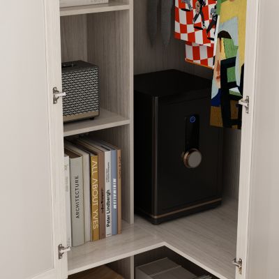 Corner Wardrobe Closet with 2 Glass Doors, Armoire with Hanging Rod