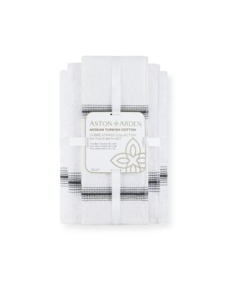 Luxury White/Ombre Stripe 6-Piece Bath Towel Set, 600 GSM, Soft 100% Turkish Cotton Bathroom Towels, Made in Turkey, 2 Bath Towels, 2 Hand Towels, 2 Washcloths