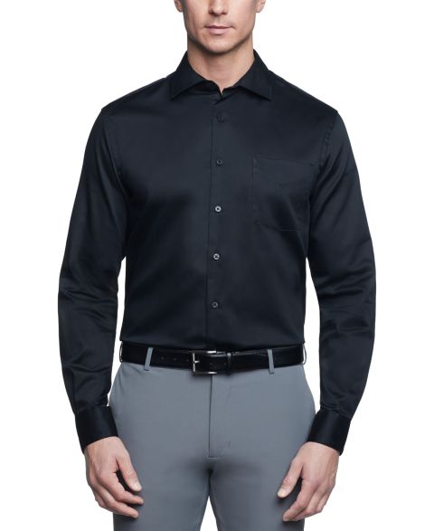 Мужская рубашка Van Heusen Regular-Fit Stretch Wrinkle-Free Sateen Dress Shirt, цвет: Чёрный
