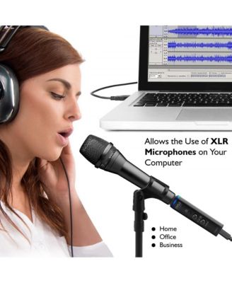 XLR-to-USB Microphone Adaptor, USB Mic Interface with Volume Control and +48V Phantom Power