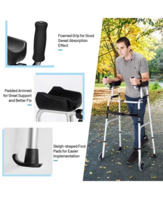 Folding Height Adjustable Walking Frame with Armrest Support-Silver