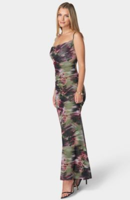 Women's Printed Mesh Cowl Gown
