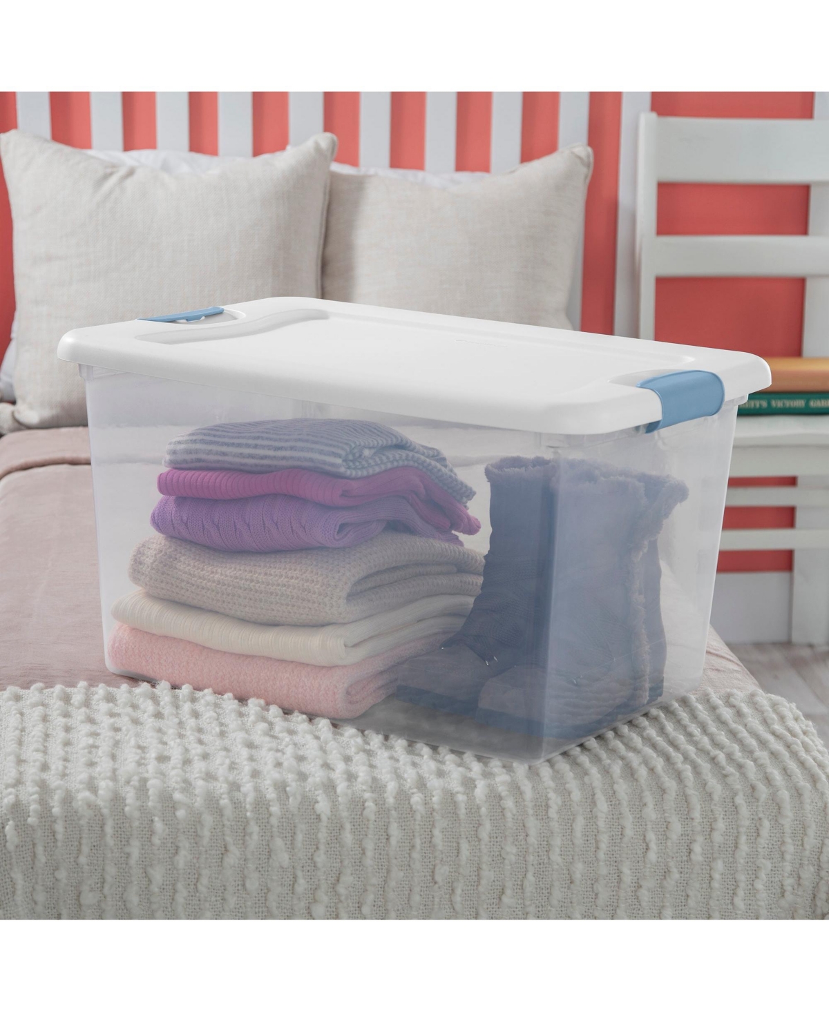 Sterilite 64 QtPlastic Stackable Storage Bin w/ White Latch Lid, 30 Pack - Clear