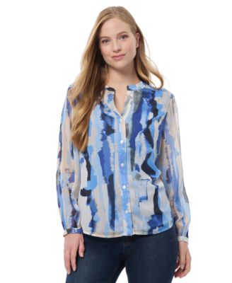 Jones New York - Women's Printed Long Raglan Sleeve Peasant Blouse
