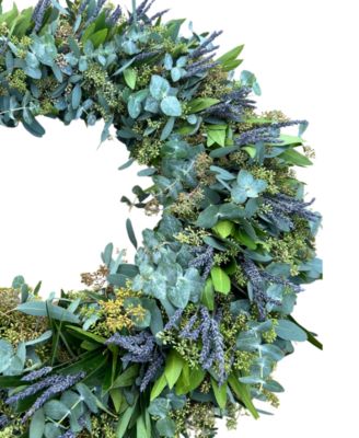 Real Aromatic Wreath Seeded Eucalyptus, Bayleaf, True Blue Eucalyptus and Dried Lavender, 22"