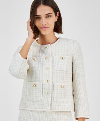 Anne Klein Women's Collarless Button-Front Tweed Jacket - Macy's