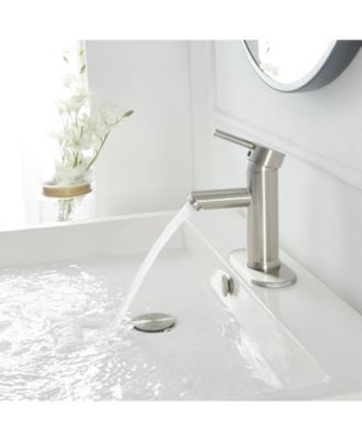 Brushed Nickel Bathroom Faucet, Single Hole &amp; Handle, Water-Saving Modern Lavatory Sink Faucet with Cover Plate, Supply Line, Lead-Free