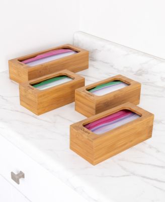 4-Piece Bamboo Food Storage Bag Holder Set