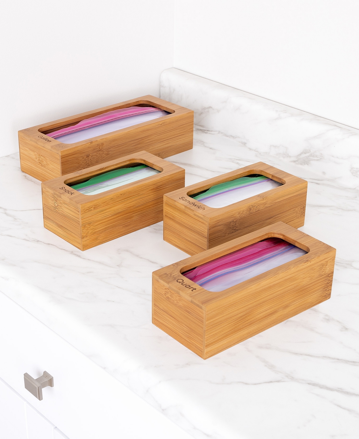 Seville Classics 4-piece Bamboo Food Storage Bag Holder Set In Natural