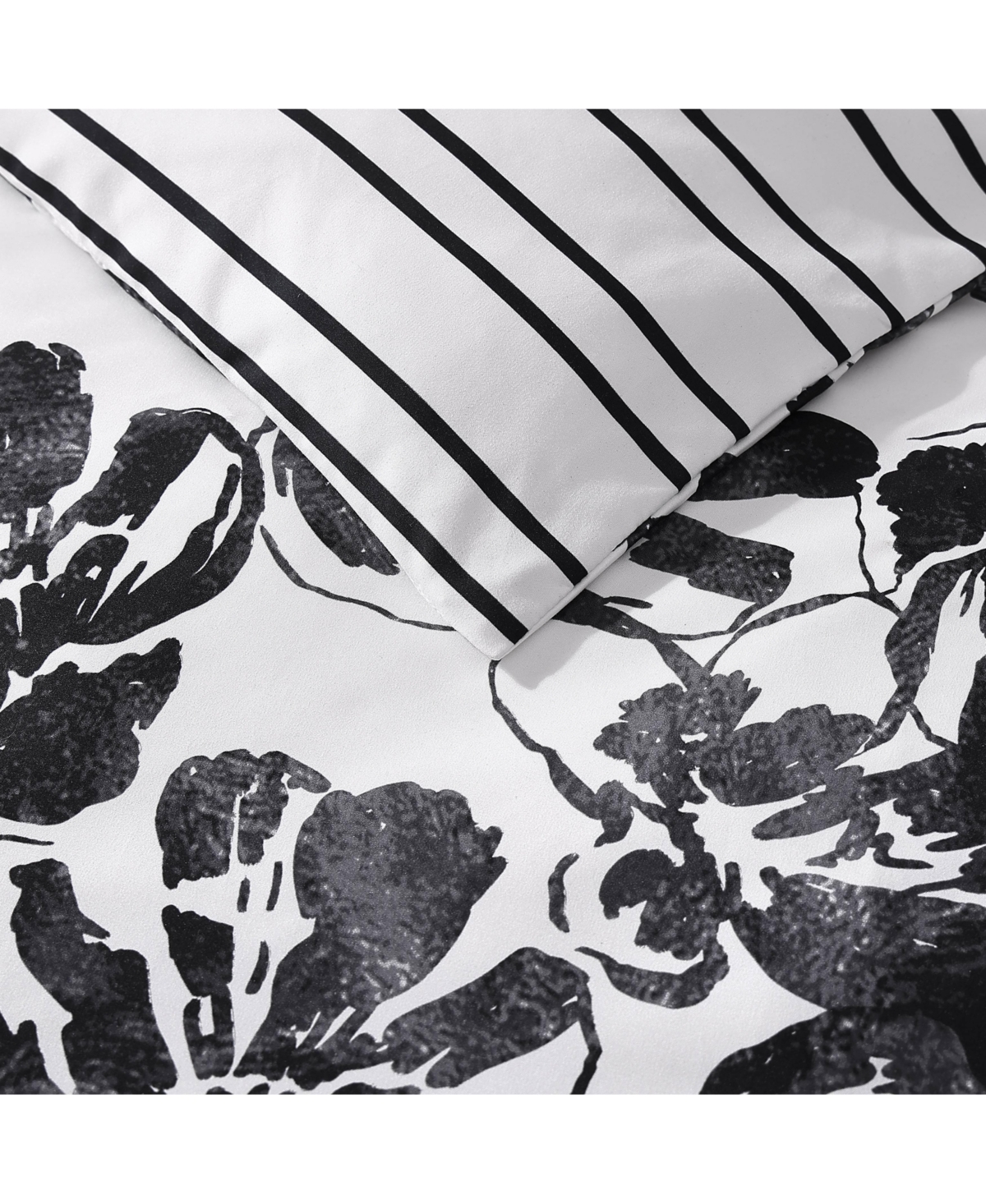 City Scene Soho Floral Microfiber3 Piece Duvet Cover Set-Full/Queen - Black