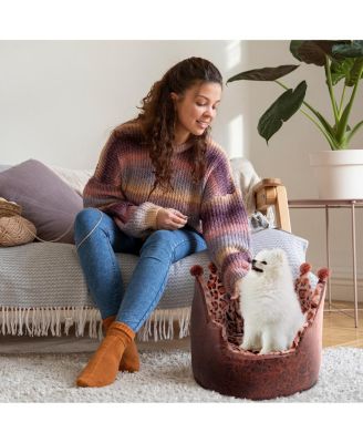 Dream Black Label Leopard Print Crown Dog Bed - Washable Round Cat Bed, Elegant Royal Design Indoor Cuddler Pet Beds for Puppy and Kitten