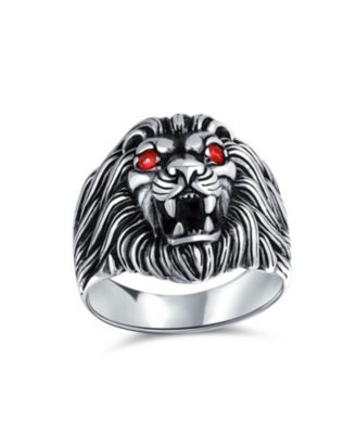 Statement Lion Ring With Red Ruby Eyes .925 Sterling Silver