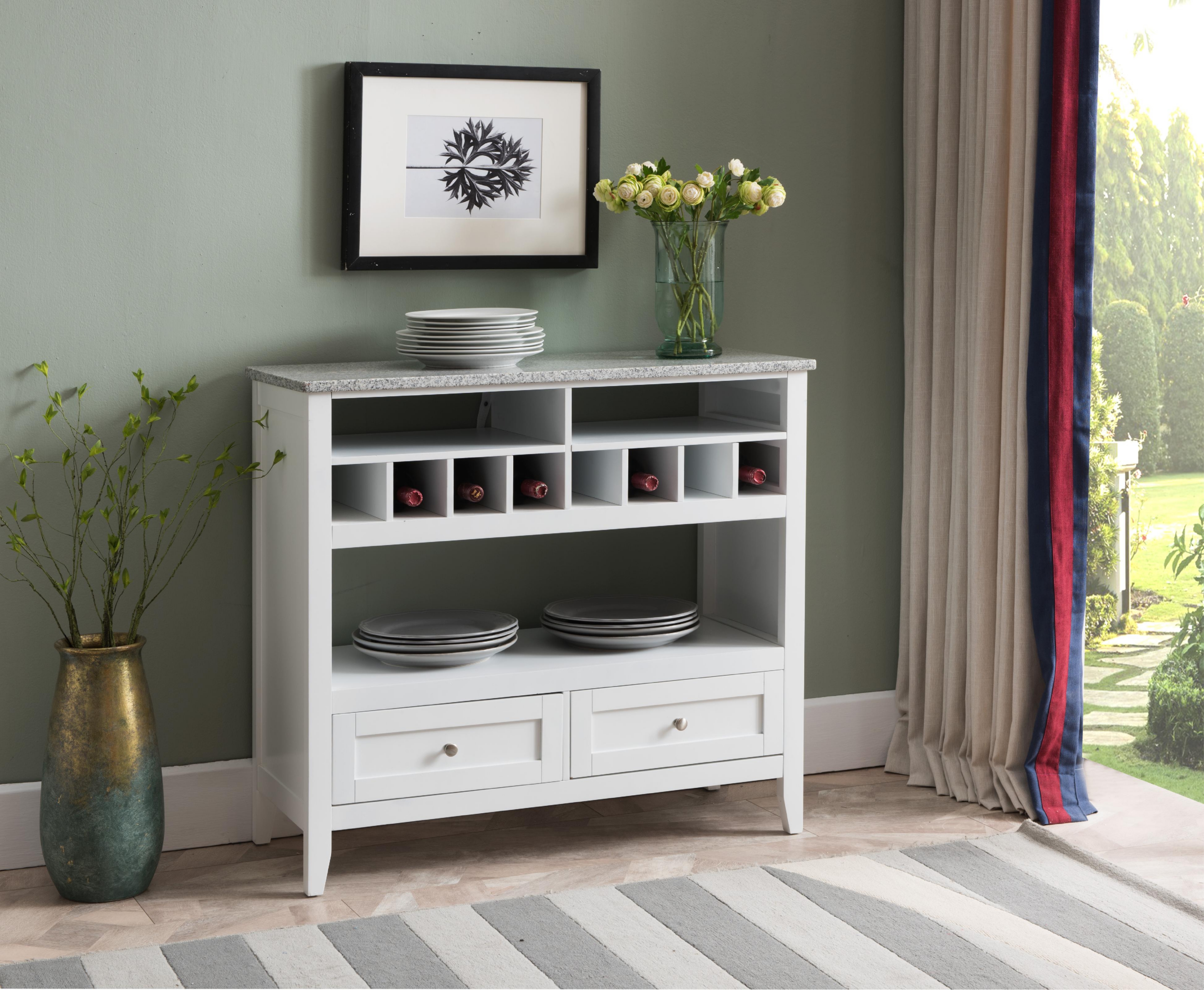 Kings Brand Furniture White With Marble Finish Buffet Display Console Table With Wine Storage