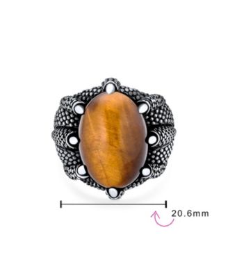 Big Retro Stripe Statement Oval Signet Natural Tiger Eye Claw Ring Silver