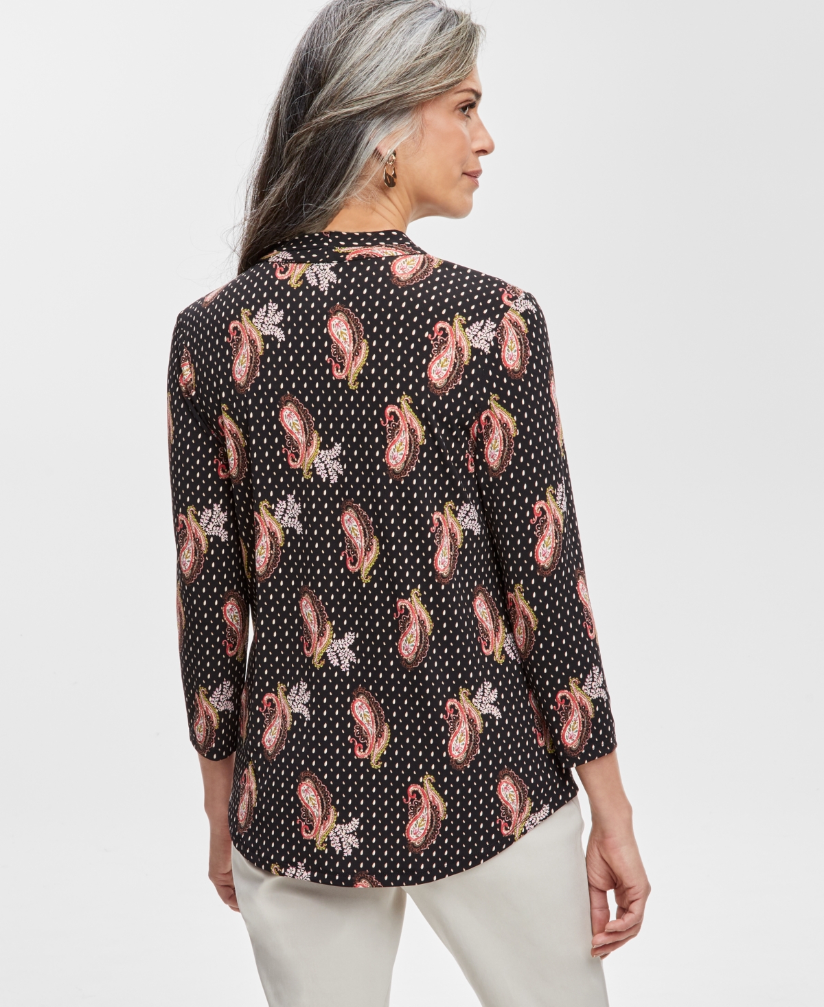 Shop Jm Collection Women's Printed V-neck Blouse, Exclusively At Macy's In Black Floral Combo