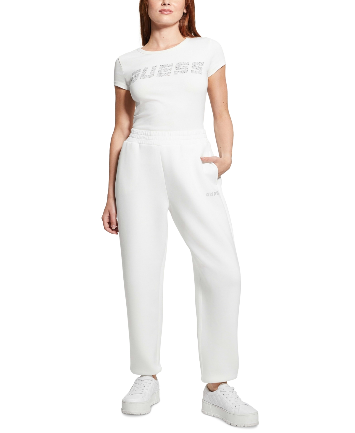 Women's Cecelia Scuba Rhinestone-Logo Jogger Pants - Ocean Salt