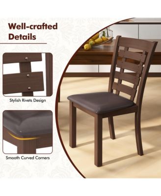 Wooden Dining Chairs Set of 2 with Upholstered Seat & Rubber High Back