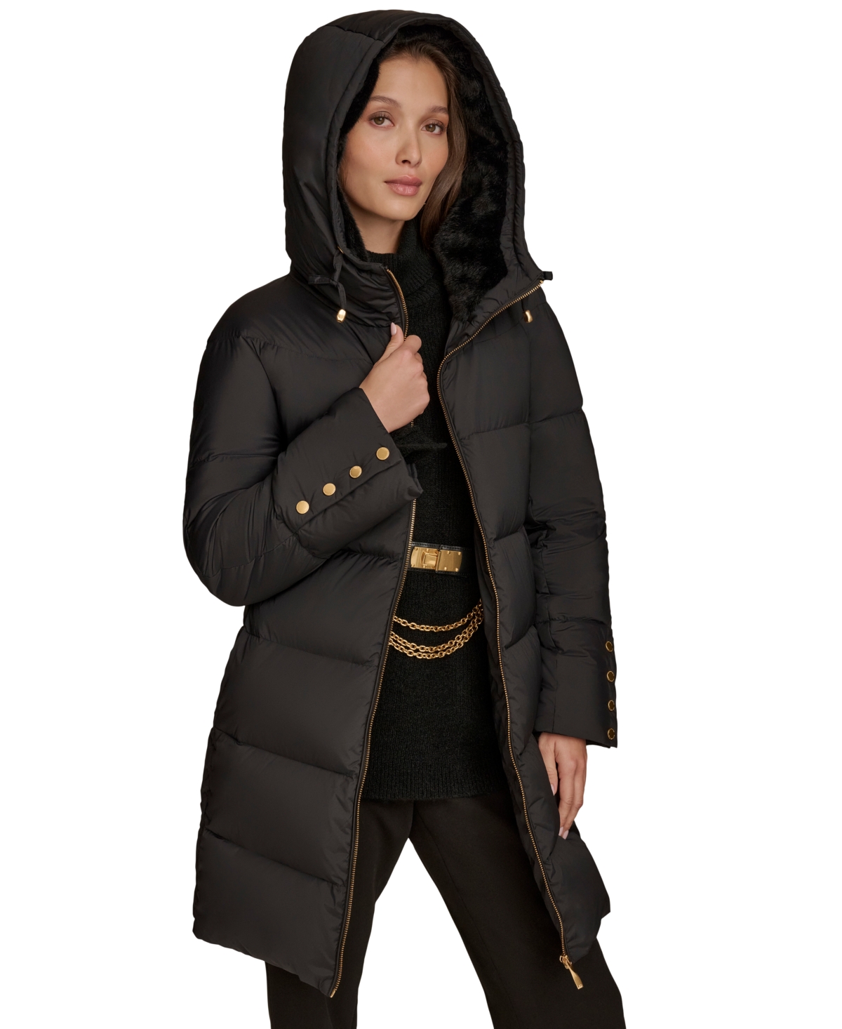 Donna Karan Women's Hooded Down Puffer Coat In Black
