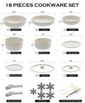 18-Piece Non-Stick Cookware Set with Silicone Tools, Detachable Handles, Space-Saving Design for All Stovetops