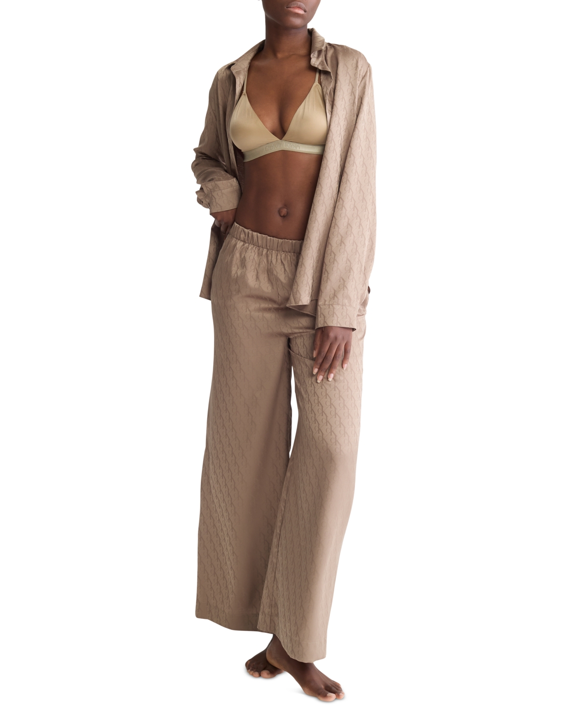 Calvin Klein Women's Satin Jacquard Sleep Shirt - Holiday Shine + Mocha