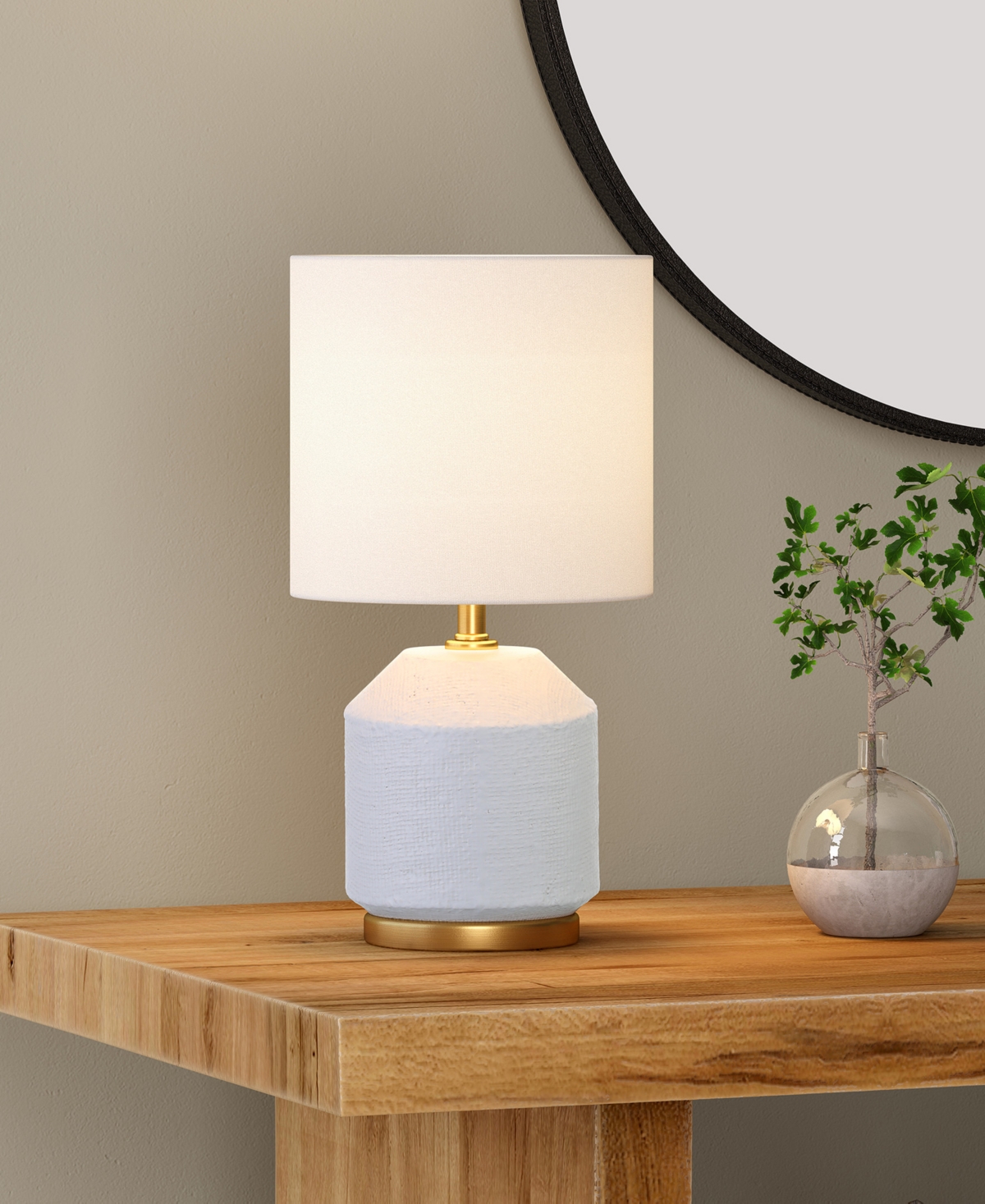 Hudson & Canal 15" Ceramic Esther Mini Lamp In Matte White,antiqued Brass