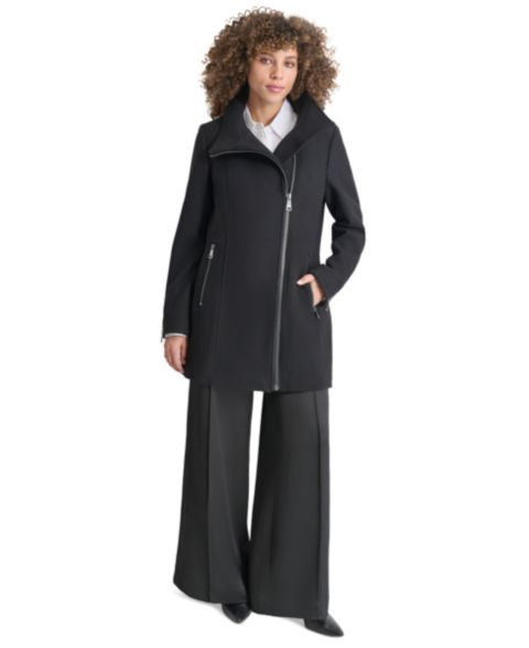 Женское пальто DKNY Asymmetrical Zip, цвет: Чёрный