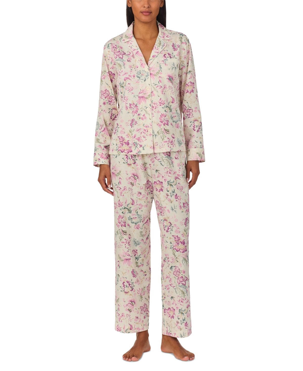 Lauren Ralph Lauren Women's 2-Pc. Long-Sleeve Notch-Collar Long Pants Pajama Set -pt
