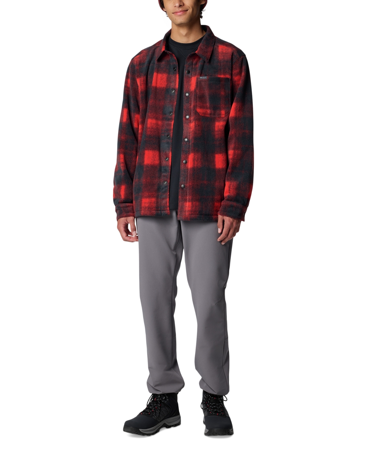 Columbia Men's Steens Mountain Ii Plaid Fleece Shirt Jacket In Sail Red Omblur